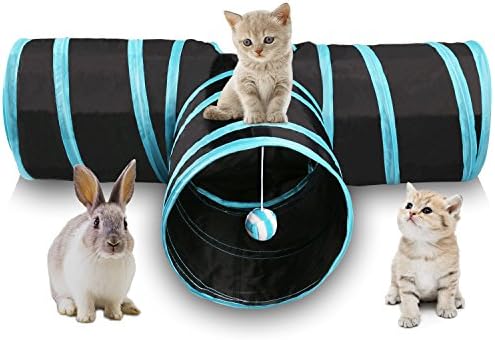 Miaosun Cat Tunnel, 3 Way Collapsible Pet Cat Play Tunnel with Ringing Ball, Spacious Tube Fun for Cat Puppy Kitten