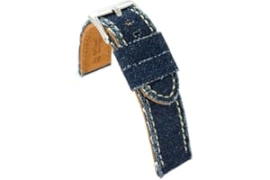 Pasek do zegarka materiał jeans frędzle podszycie skórzane płaski sportowy – Rozmiary 18mm 20mm 22mm 24mm – Diloy 390