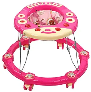 ODELEE Musical Baby Activity Cat Face Foldable Baby Walker for Kids with Music and Light Age 6 Month+ (Pink)