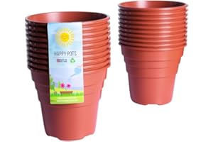 Happy Pots - Lot de 20 pots de fleurs réutilisables en plastique de qualité supérieure pour intérieur/extérieur, décoration d'intérieur, jardinage, rond, robuste, résistant aux UV, recyclables, 12,5