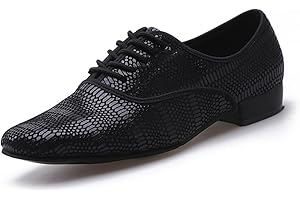 OMCAM Men's Ballroom Dance Shoes, Leather Dancing Shoes Suede Sole Salsa Latin Tango Practice Shoe for Male