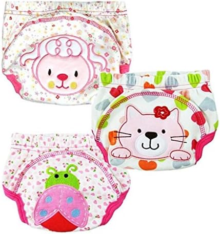 XHtrade 3Pcs Cute Baby Kids Training Pants Potty Toilet Pants Washable Cloth Diaper Nappy Underwear-Girl,M