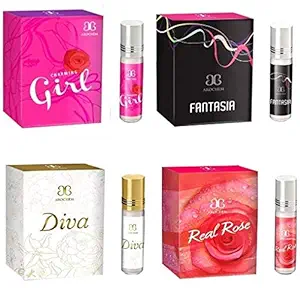 Arochem Charming Girl, Diva, Fantasia and Real Rose Attar, Combo of 4, 2ml each