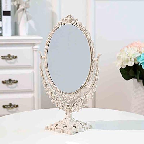 LIEHU HOME- Makeup mirror Simple European beauty mirror desktop make-up mirror double-sided dressing mirror portable goggles make-up mirror folding ( Color : White , Size : Oval trumpet )
