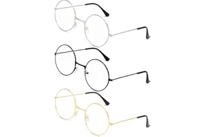 HUVZOR 3 Pares Gafas Redondas Retro, Gafas Unisex, Gafas con Lentes Transparentes Ultra Ligeras, Montura de Metal-acero, Fino Vintage, Visión Clara, para Cosplay