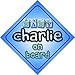 Baby Boy Charlie on board novelty car sign gift / present for new child / newborn baby