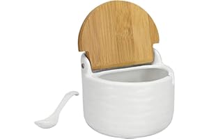 NIDONE Azucarero de cerámica con tapa reversible de bambú para especias blancas