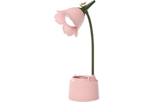 Söt LED-bordslampa Kawaii Skrivbordstillbehör, Flower Bird Bordslampa USB Uppladdningsbar, 3 färglägen, Steglös avbländning