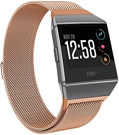 Fitbit Ionic watch strap Metal Milanese Loop strainless Steel Replacement band Bracelet Adjustable Strap For Fitness Fitbit Ionic watch Small Rose gold
