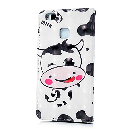 Huawei P9 Lite Hülle Badalink Schutzhülle Leder PU+TPU Handyhülle 3D Cartoon Kuh Handytasche Wallet Case Ständer Magnet-Schloss Cover Flipcase - 5