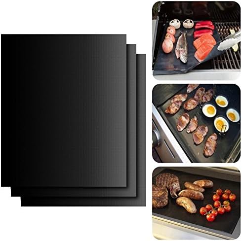 Grill Mat Set of 3 - 100% Non-Stick, Reusable and Heat Resistant BBQ Grill Mat, FDA-Approved, PFOA Free, Perfect for Charcoal, Electric and Gas Grill, Black - 15.75 x 13 Inch