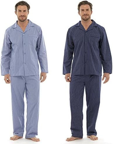 Premium Mens Pure Cotton Striped Pyjama Pj Nightwear Sleepwear Trouser & Top Set