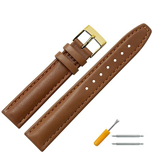 Uhrenarmband 18mm Leder braun mit Naht, Bombage - Lederarmband fr Uhren mit einfacher Naht - dezent bombiertes Uhren Ersatzband - Inkl. Federstege & Werkzeug - hellbraun / gold Uhrenarmband 18mm Leder braun mit Naht, Bombage - Lederarmband fr Uhren mit einfacher Naht - dezent bombiertes Uhren Ersatzband - Inkl. Federstege & Werkzeug - hellbraun / gold