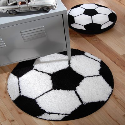 Catherine Lansfield Kids It's A Goal Rug, Black/White, 70 x 70 Cm