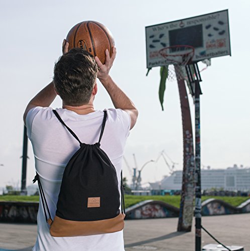 Turnbeutel Hipster Schwarz   Braun - JOHNNY URBAN  Luke  Canvas Gymsack Gym Bag Beutel Sportbeutel Rucksack f  r Damen   Herren mit Innentasche - Aus 