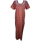 Indiatrendzs Women Nighty Cotton Blend Floral Printed Embroidered Neckline Nightwear (Chest 48)