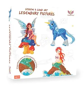 Pelikas Toyz Gift for Girls 5-8 Years Old, Sand Art Kit for Kids, Art and Craft Kit for Girls Boys - Sand & Sequin Art - Legendary Pictures - Pony, Fairy, Mermaid