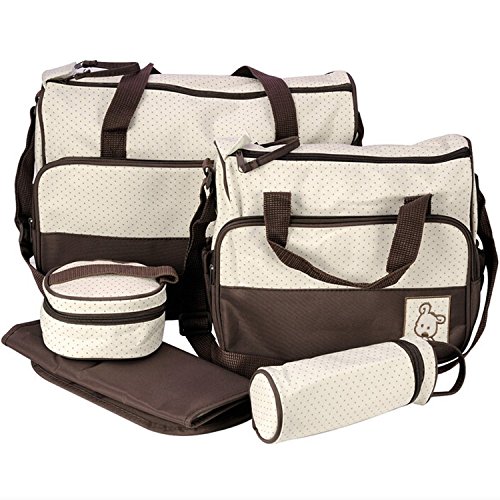 5PCS Practical Mummy Baby Diaper Bag Baby Changing Mat Multifunctional Set Brown