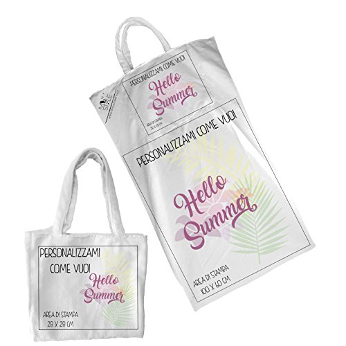 My Custom Style® Telo mare personalizzabile, che si trasforma in Borsa, in microfibra e cotone da 400gr/mq, formato da cm144x72,...