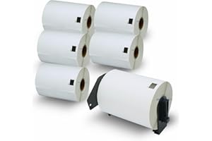 BETCKEY - 6 Rolek DK-11241 Etykiety Kompatybilne z Brother, 102mm x 152mmmm, 1200 Etykiety Samoprzylepne Używane do Drukarka etykiet Brother QL [1 Uchwyt Etykiet Wielokrotnego Użytku]