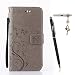 Produktbild Sony Xperia X Hülle, Sony Xperia X Schutzhülle, Alfort 3 in 1 Lederhülle Fashion Design Premium PU Leder Hohe Qualität Tasche Case Cover Kasten Abdeckung Wallet für Sony Xperia X 5.0" Smartphone Funktion Standfunktion Unterstützte Telefone und Magnetverschluss mit Schmetterling ( Grau ) + Alfort Schwarz Stylus Pen + Netter Staub Stecker