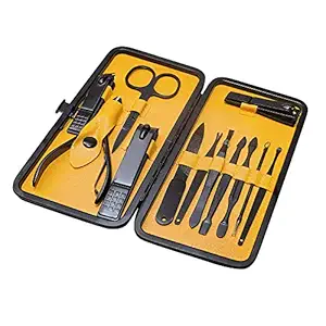 Langit 12 in 1 Manicure Pedicure Kit and nails shaper,blackhead removal,eyebrow, nail scissors travelling kit for women and men face cleaner beauty products skin stainless steel nail set.
