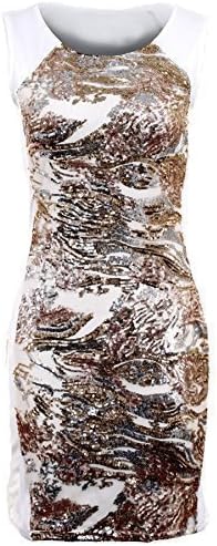 Ladies Silver Black Gold Front Back Sequin Women's Bodycon Sexy Party Dress [Cream / Gold 10]