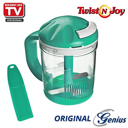 Genius Twist N Joy | 4 Teile | Alles-Schneider | Müheloses Zerkleinern | Gemüse-Schneider | Kräuter | Nüsse | Mahlen | NEU Farbe Türkis
