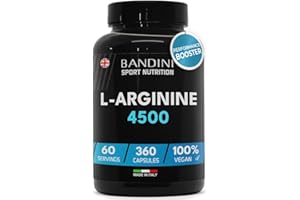 Bandini® L-Arginine 360 Capsules - 4500 mg High Dosage - Caps with Pure L Arginin HCL Powder - Natural Food Supplement - No Additives, Vegan - Ideal for Athletes - Italian Quality