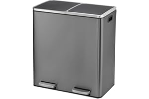 Panana Mülleimer, 2 x 30 L, 2 Fächer, Mülltrennsystem, Treteimer, Abfalleimer Küche, 15 Müllsäcke, aus Metall, Inneneimer aus Kunststoff, Klappdeckel, Schleißt sanft, (Grüngrau)