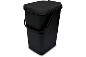 Addis 519282 Kitchen Recycling & General Storage bin 18 litres Stackable Food Waste Organiser Caddy with Clip lock lid & carrying Handle,Eco Black