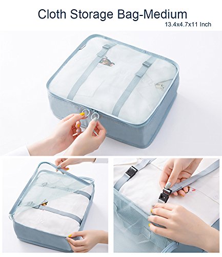 Belsmi Reise Kleidertaschen Set 8-teilig Reisetasche in Koffer Reisegepäck Organizer Kompression Taschen Kofferorganizer Mit Schuhbeutel (Weiß Flamingo) Katze Wald