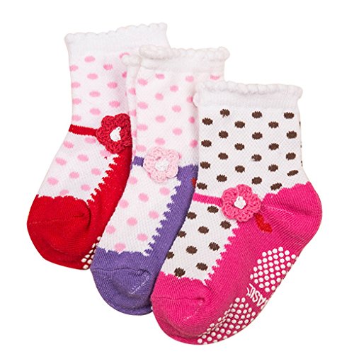 Happy Cherry 3 Pairs Girls Baby Little Flowers Dot Cotton Antislip Socks