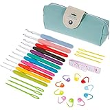 Anpro Crochet Hooks Set 27pcs Knitting Tool Accessories with Leather Case, Inclued 11pcs Crochet Hooks, 6pcs Yarn Needles and 10pcs Marker Pins
