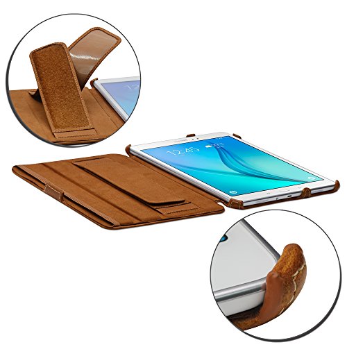 MANNA Samsung Galaxy Tab A 9 7 SM-T555 Schutzh  lle   Hochwertige Tasche aus Kunstleder  braun  mit farblich abgesetzter Naht   Aufstellbar   mit Clev