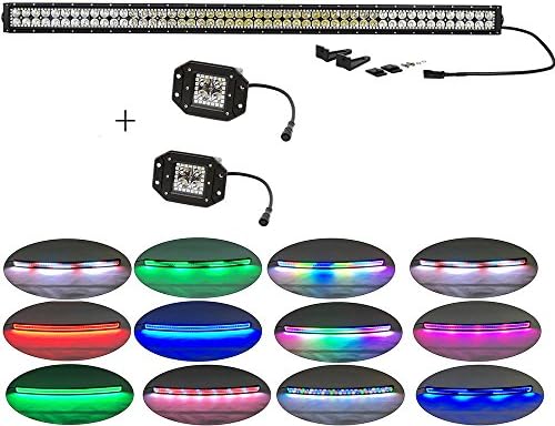 Colorbarz® 288Watts 50inch Straight Chasing Led light bar Halo+ 2 pcs Flushmount Led work light with RGB halo ring,Led Bar Off Road Lights Fog Lights Boat Lighting Headlight wiring harness