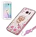 Produktbild ISENPENK Samsung Galaxy S6 edge Hülle Silikon Ultra Slim Soft TPU Silikon Pattern Transparent Schutzhülle,3D Bling Glitzer Strass Durchsichtig Weichem Silicone Thin Handyhülle,Butterfly Blume Kristall Diamant Glänzend Stoßdämpfend Spiegel Schutz Crystal Tasche Etui Bumper mit Diamant Ring Halter Ständer Standfunktion Wasserdicht Case mit Case Rosa Geschenk Taljereep Rope Seil für Samsung Galaxy S6 edge(2015)5.1Zoll-[herz rose gold]+Panzerglas Folie/Display foile/schutzfolie
