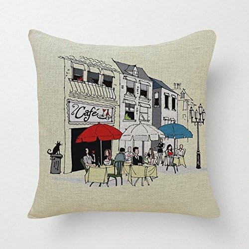 Dennis shop uc:453 City corner cafe 18X18 Inch Cotton Linen Decorative Throw Pillow Cover Cushion Case
