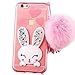 Produktbild Sunroyal Dünn Durchsichtig Transparent Silikon Gel Hülle Rückseite Zurück für iPhone 6 Plus iPhone 6S Plus 5.5" Schutz Tasche Etui Aus TPU Silikon halter falten Diamant Cartoon Rabbit Ear Smile Bunny Muster Handy Schale, Rosa Pink