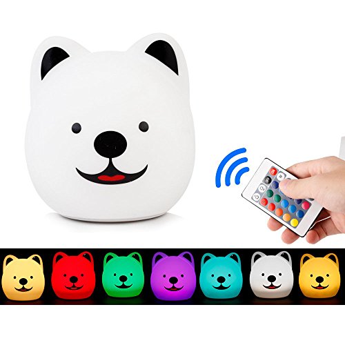 Soondar - Lámpara LED de noche para bebés y niños, multicolor, de silicona, para guardería, para niños, niños y niñas, control de gorras y mando a distancia, 4 modos de luz, recargable por USB