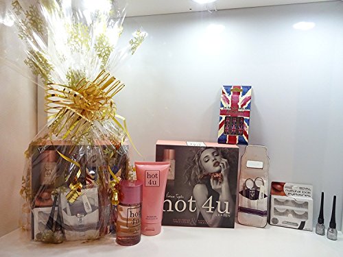 6pc Gift Hanmper For Her ~ Perfume Set,Manicure Set, Nails, Eyelashes & Glitter Eyeliners Gift Hamper For Her