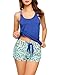 Produktbild Untlet Damen Nachtwäsche Modal Nachthemd Kurz Zweiteiliger Negligee Frauen Schlafanzug Pyjama sommer, Blau 191, EU 38(Herstellergröße:M)