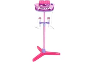 deAO Set de karaoké avec Deux Microphones,amplificateur,Prise Jack MP3 intégré et voyants,Micro Enfant sur Pied Karaoké Rose,Taille47x 47x 95cm (Hauteur Réglable)