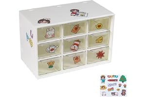 lomonmen Contenitore Portaoggetti con 9 Cassetti,Mini Scatola Portaoggetti in Plastica,Organizer Portaoggetti con Cassetti da Scrivania per Cucito,Perline,Gioielli,Attrezzi,Viti,Piccole Parti (Bianco)