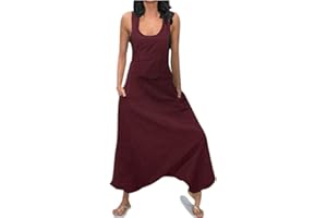 ITISME JEANSHOSEN ITISME Salopette Sarouel Femme Grande Taille Femmes U Cou sans Manches Dos Nu Côté Les Poches Bouffant Longue Combinaisons Sarouel Femme Romper Jumpsuit Combinaisons Courte Pantalon