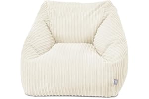 rucomfy Beanbags Big Kids Snuggle Chair - Large Corduroy Armchair for Kids & Teenagers - Home Furniture Living Room or Bedroom Seating - Machine Washable - 70 x 80 x 60cm (Ivory, Beanbag Only)