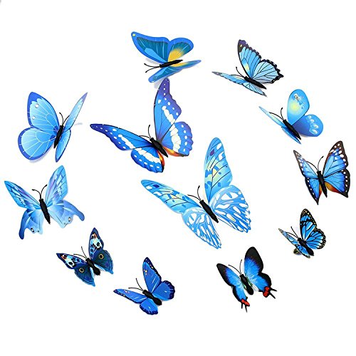 Tesan 24 Stück 3D Schmetterling Aufkleber Wandsticker Wandtattoo Wanddeko für Wohnung, Raumdekoration Klebepunkten+ Magnet,12st Blau +12st Lila - 2