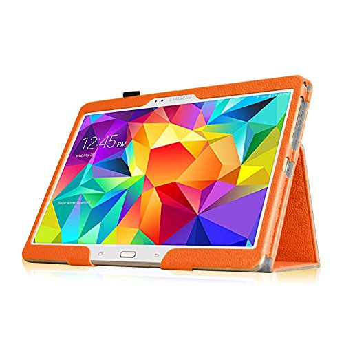 Fintie Samsung Galaxy Tab S 10.5 Hülle Case – Slim Fit Folio Kunstleder Schutzhülle Cover Tasche mit Ständerfunktion für Samsung Galaxy Tab S T800 T805 (10,5 Zoll) Tablet (mit Auto Schlaf / Wach Funktion), Orange - 9