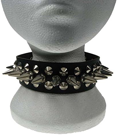 Conical &amp; Small Hexagon Spike Studded Real Leather Handmade Chocker Neckband Gothic Punk Accessory NB116