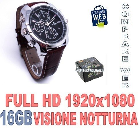 OROLOGIO CON TELECAMERA SPIA 16GB FULL HD PELLE INFRAROSSO VISIONE NOTTURNA MICROSPIA CW66 COMPRARE WEB